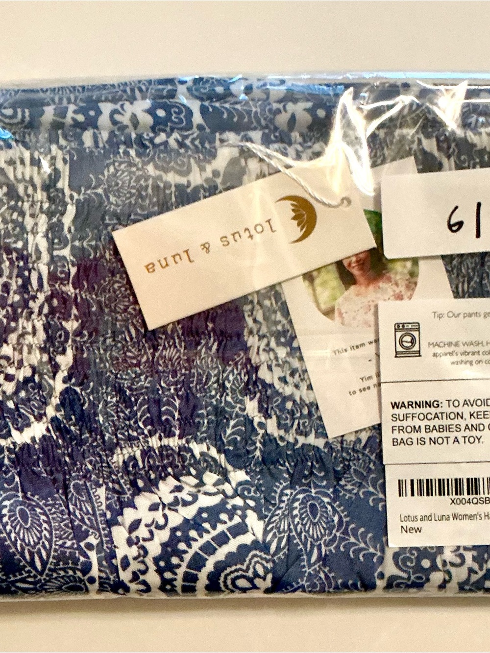 Lotus & Luna Blue Paisley Smocked Harem Pants size small